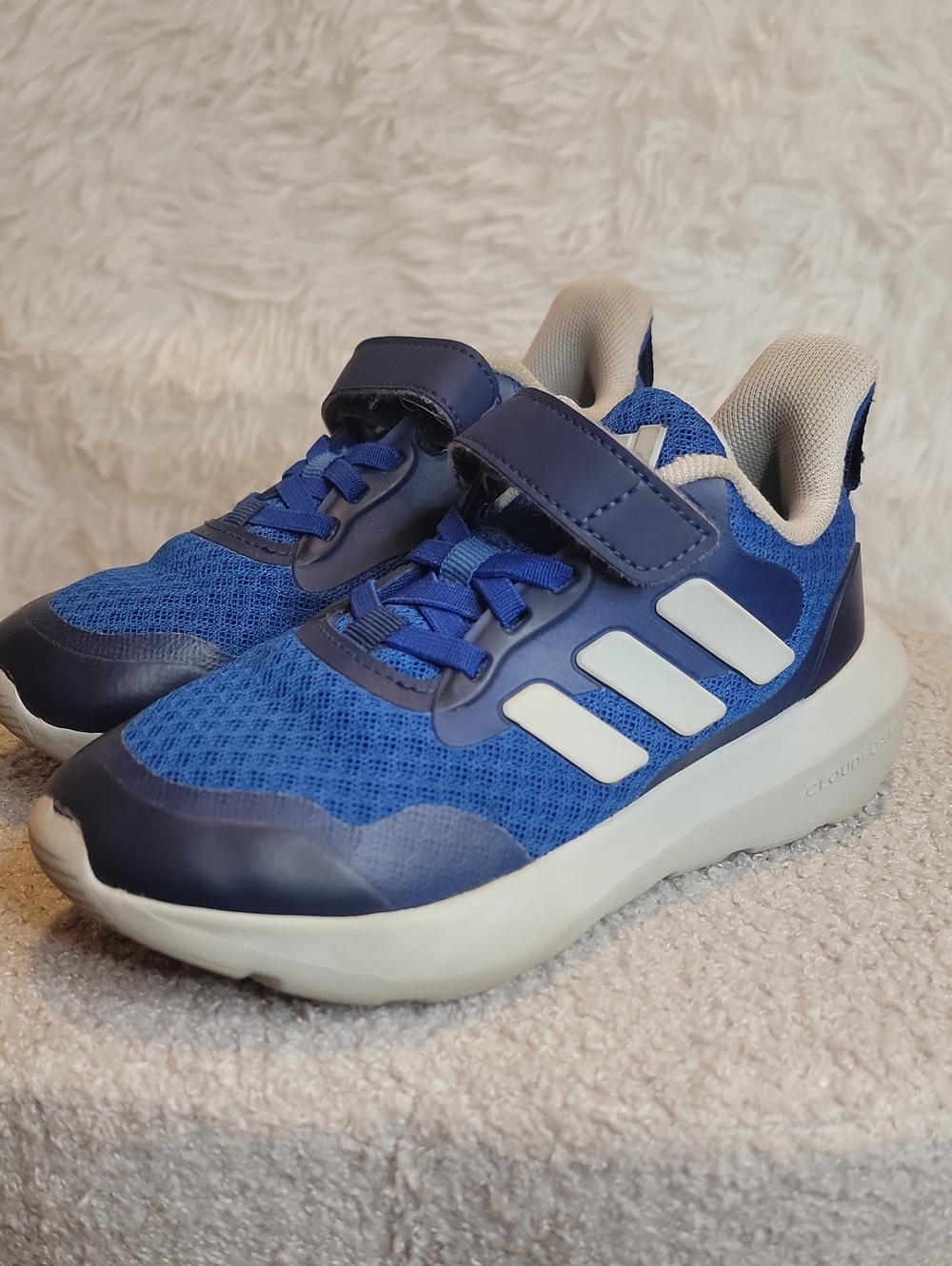 Kids Adidas Cloudfoam Blue Athletic Sneakers with Hook-and-Loop Strap